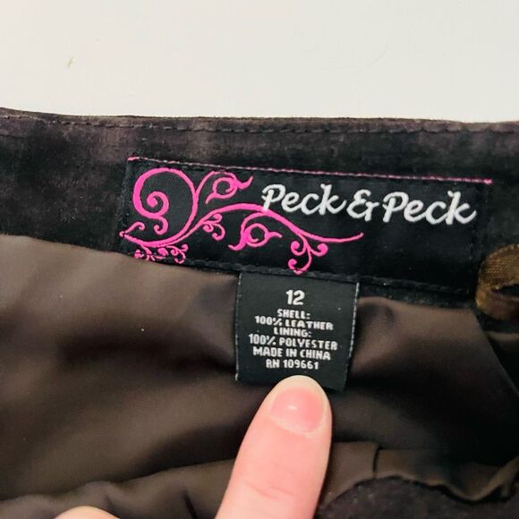 Vintage Peck & Peck Brown Suede Patchwork Skirt Size 12 - Picture 5 of 7